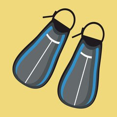 Fins for swimming on a yellow background for use in clipart or web design