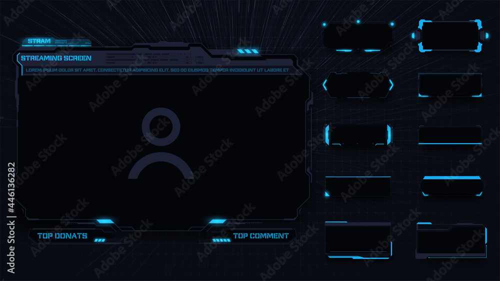 Poster a modern frame theme for streaming panel screen. a design template for a set of overlay frames for s