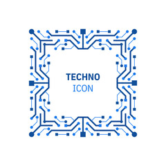 Obraz premium Abstract microchip sign. Network, digital, internet, artificial intelligence technology concept. CPU processor emblem. Design element. Vector business logo template illustration.