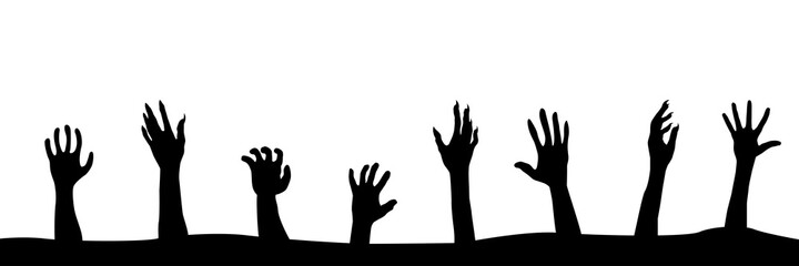 Zombie hand silhouette. Monster's hands in grave.