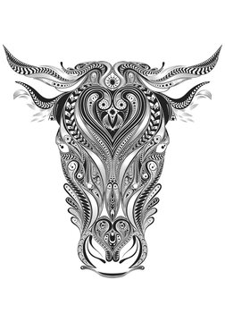 Bull head illustration. Bull tattoo design
