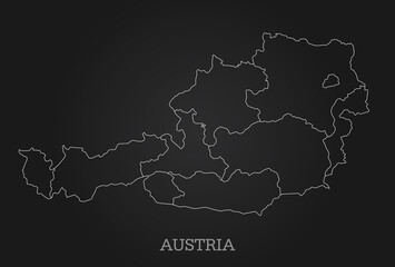 Abstract line map of Austria on dark background
