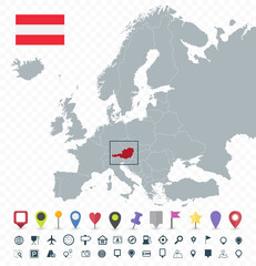 Fototapeta premium Austria location on Europe Map. Transparent background