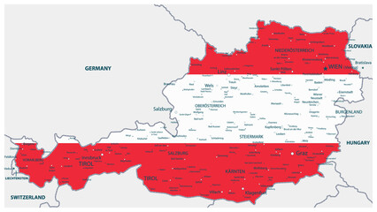 Austria Map Coloured By National Flag