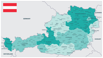 Austria Map Teal Colors