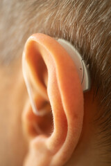 Hearing aid ear of man