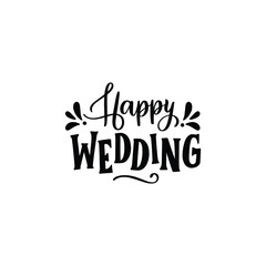 Happy Wedding Lettering Vector On White Background