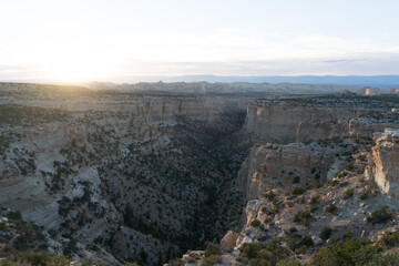 beautiful sunset in large canyon landscape of utah