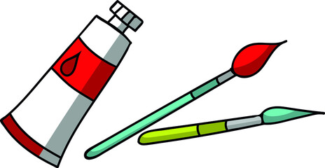 a tube of paint and artist brushes for decorating designs