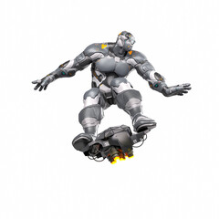 future soldier is surfing on flyboard in white background