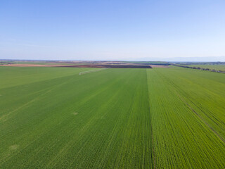 Obraz premium Aerial Spring landscape of Rural Land near town of Hisarya, Bulgaria