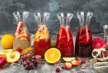 Fresh drinks juices. Summer fruits berries beverages