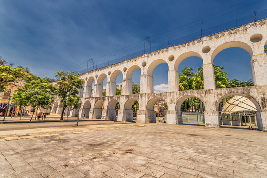 Lapa Rio de Janeiro Brazil - December 2020: The Carioca Aqueduct with no people around during the height of the COVID-19 Pandemic.