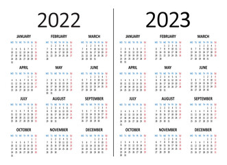 Fototapeta na wymiar 2022 2023 years calendar. Week starts on Monday template. Vector illustration