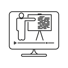 Online training icon. Vector drawing in a linear style. Isolated white background.