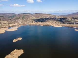 Naklejka premium Aerial Spring view of Choklyovo swamp at Konyavska Mountain, Bulgaria