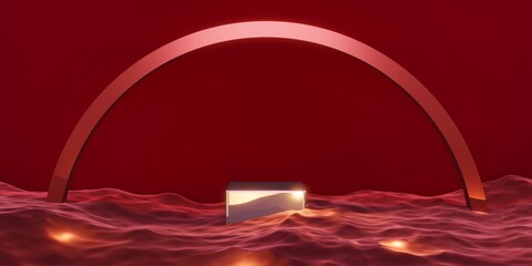 stage product podium stage red on the water 3d illustration