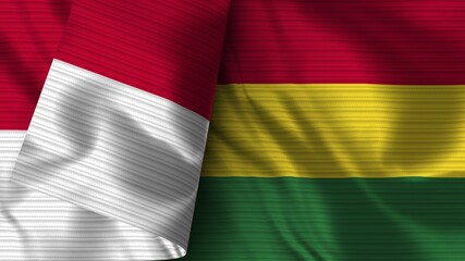Bolivia and Indonesia Realistic Flag – Fabric Texture 3D Illustration