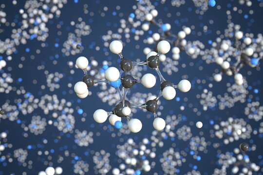 Tropane molecule, scientific molecular model, 3d rendering