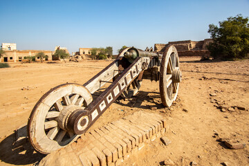 Bahawalpur, Punjab, Pakistan. December 29, 2017. Cannon for the defense at fort.