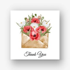 envelope flower red poppy watercolor illustration