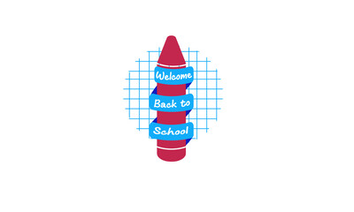 Back to School Vector Illustration with Big Crayon and Ribbons
