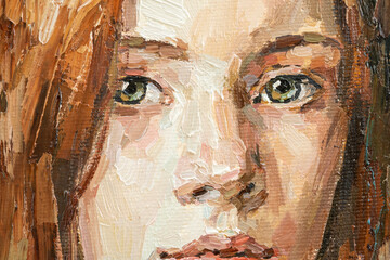 Oil painting. Portrait of a red-haired girl.