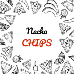 Mexican nacho chips hand drawn design. Vector illustration in sketch style