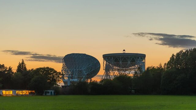 Jodrell Bank Radar Observatory Experimental Station Lovell Telescope Sunset Time Lapse 4K 4444 colourspace from a 6K source
