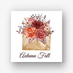 envelope rose autumn fall flower watercolor illustration