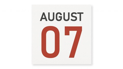 August 7 date behind crumpled paper page of a calendar, 3d animation