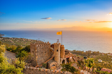 Aerial view of Kalamata city, Greece at sunset. Kalamata is one of the most beautiful cities in...