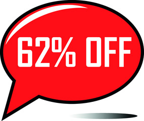 62 percent off red balloon, floating balloon for discount promotional offers, super sale, super offer, reduct balloon with white font and dark shadow