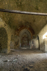 Fototapeta premium inside the abandoned church of village of Janovas in the Pyrenees, Spain
