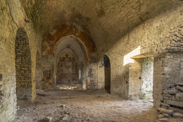 Fototapeta na wymiar inside the abandoned church of village of Janovas in the Pyrenees, Spain