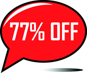 77 percent off red balloon, floating balloon for discount promotional offers, super sale, super offer, reduct balloon with white font and dark shadow