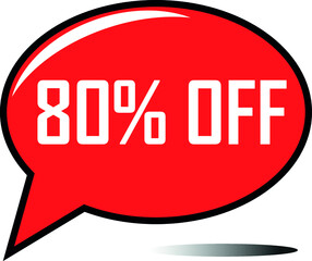 80 percent off red balloon, floating balloon for discount promotional offers, super sale, super offer, reduct balloon with white font and dark shadow