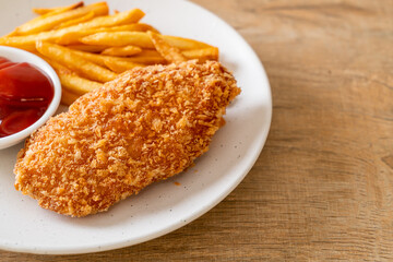 fried chicken breast fillet steak with french fries