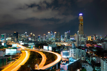 Fototapeta na wymiar Bangkok cityscape. Bangkok night view in the business district