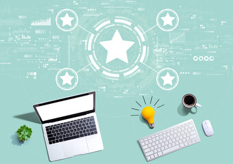 Rating star concept with computers with a light bulb