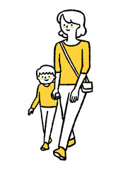 お出かけする母と息子