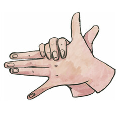 Hand shadow, watercolor hands gesture, animal puppets, dog, wolf.