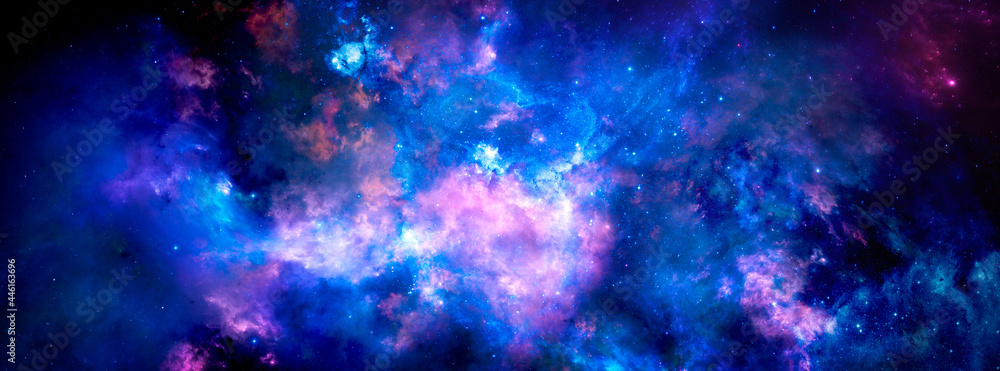 Wall mural cosmic background with shining stars and bright nebulae