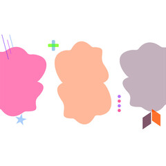 three bubbles of various colors and various icons around them