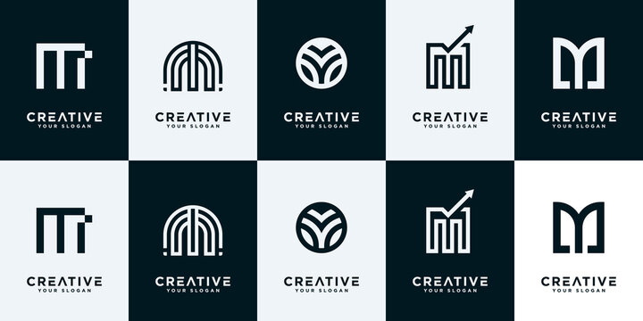 Set of creative abstract monogram letter m logo design collection.	