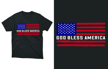 Fototapeta premium GOD Bless America T-shirt Vector Design, 4th of July, USA Cross, Red White Blessed, Patriotic Shirt, Christian Shirt