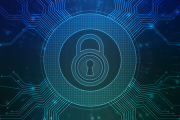 Obraz premium Closed Padlock on digital background, Technology security concept. Cyber Security and network protection Concept, personal data security