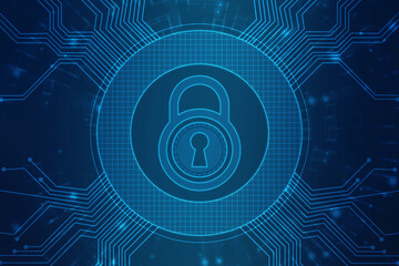 Obraz premium Closed Padlock on digital background, Technology security concept. Cyber Security and network protection Concept, personal data security