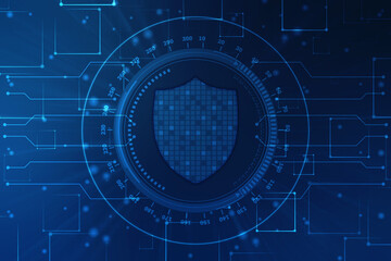Protect and Security concept. Digital Shield on abstract technology background, Cyber security and information or network protection. Future technology web services for business and internet project
