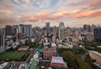 Fototapeta na wymiar ARK Hills as seen from the Tokyo Tower at sunset. Tokyo. Japan